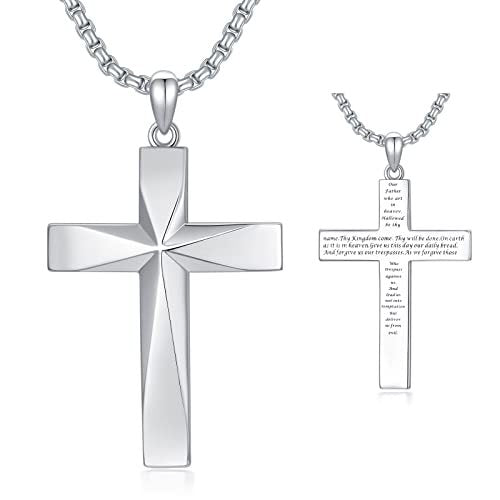 925 Sterling Silver Cross Pendant Necklace With Christian Bible Verse