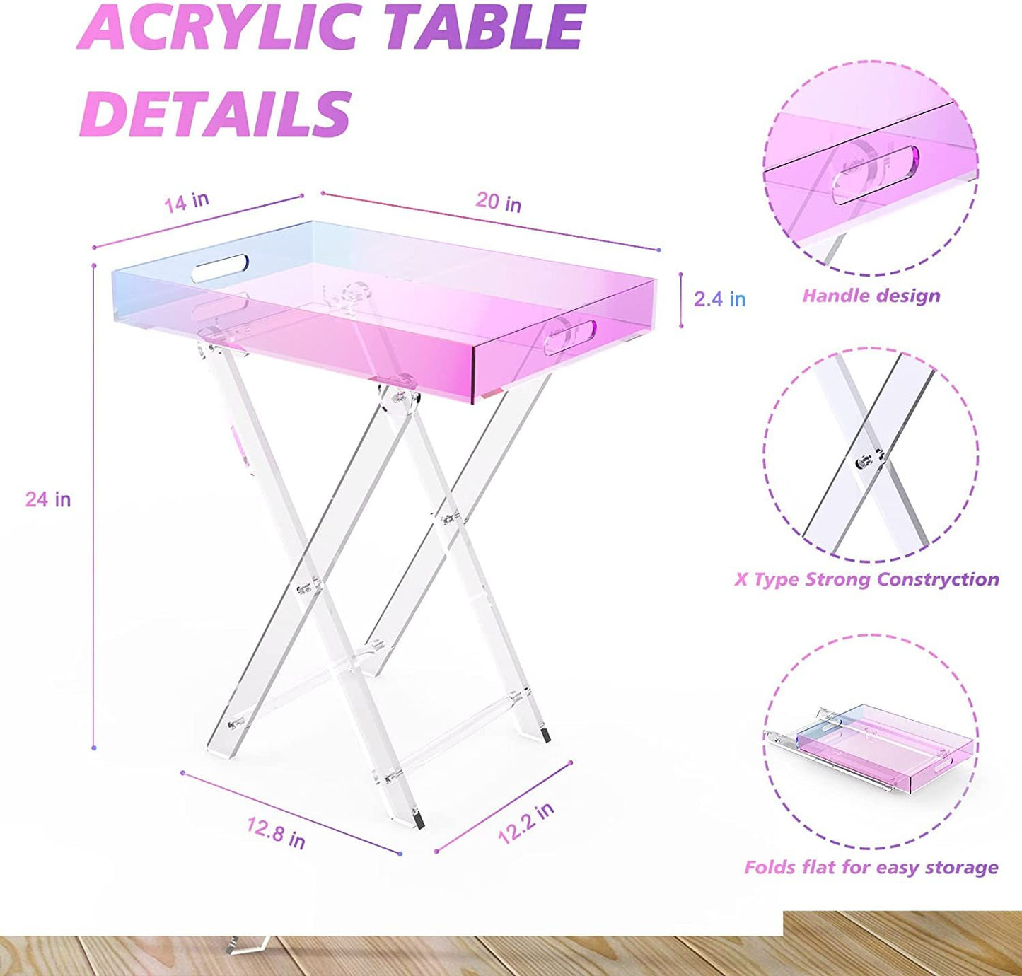 Acrylic Iridescent Coffee Table, Folding Tray End Table