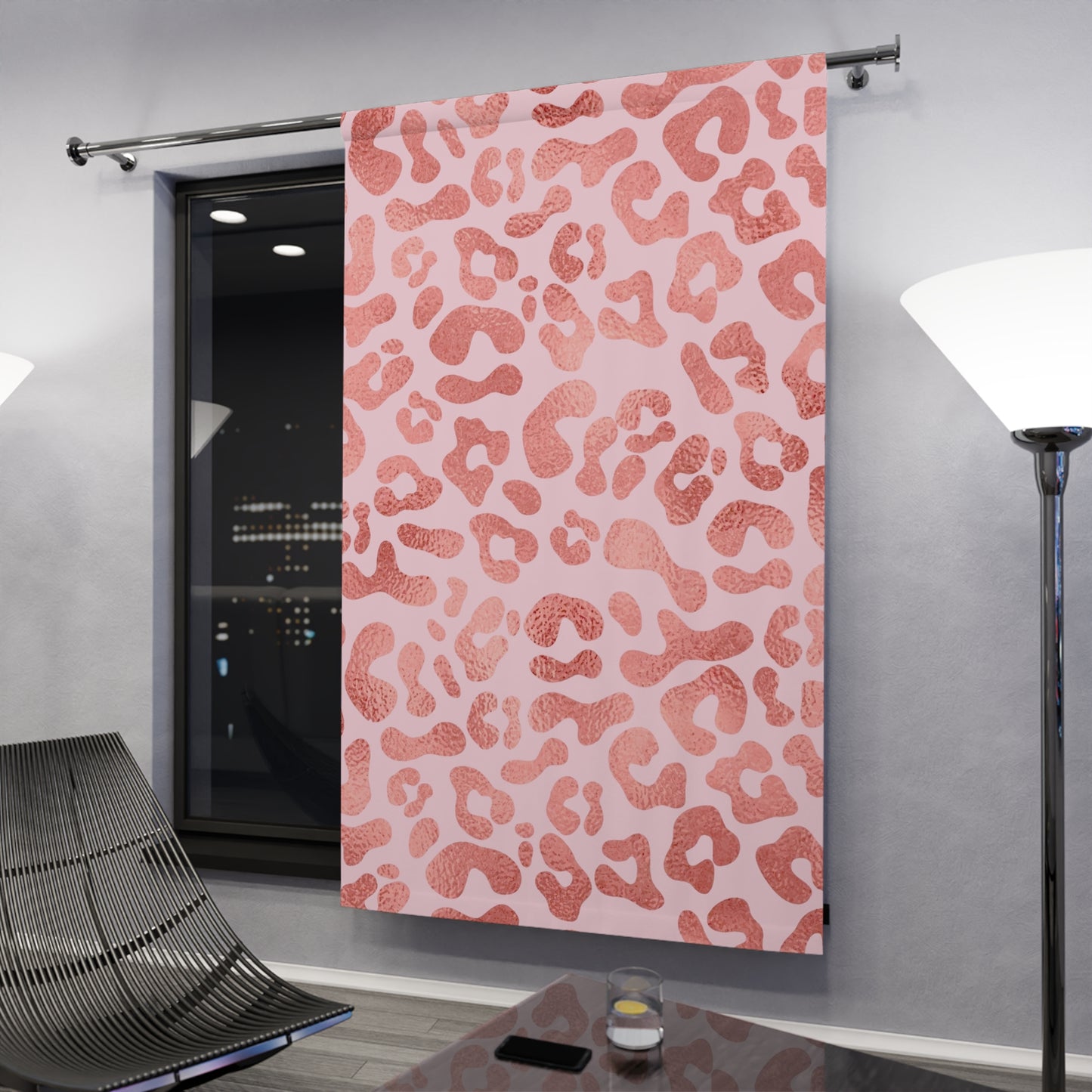 Elegant Pink Leopard Print Window Curtain - Stylish Home Decor