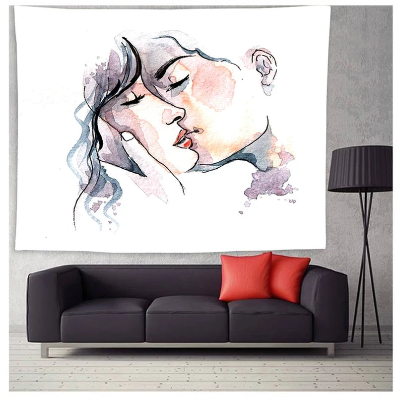 Kiss Tapestry Black White Tapestry Men Women Kissing Lovers Tapestry Aesthetic Tapestry Abstract Tapestry for Bedroom