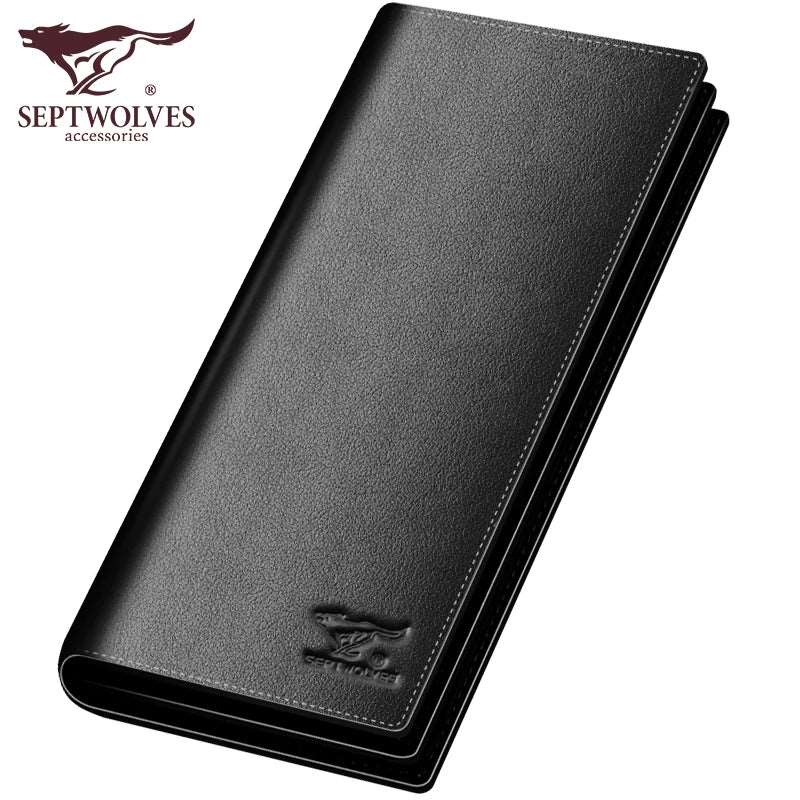 Septwolves Fashion Brand Men Wallets Genuine Leather Long Business Male Slim Bifold Wallet Card Holder