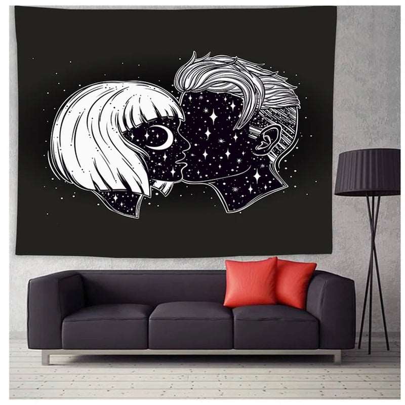 Kiss Tapestry Black White Tapestry Men Women Kissing Lovers Tapestry Aesthetic Tapestry Abstract Tapestry for Bedroom