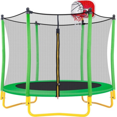 5.5FT Trampoline For Kids -65 Outdoor & Indoor Mini Toddler Trampoline With Enclosure, Basketball Hoop And Ball Included