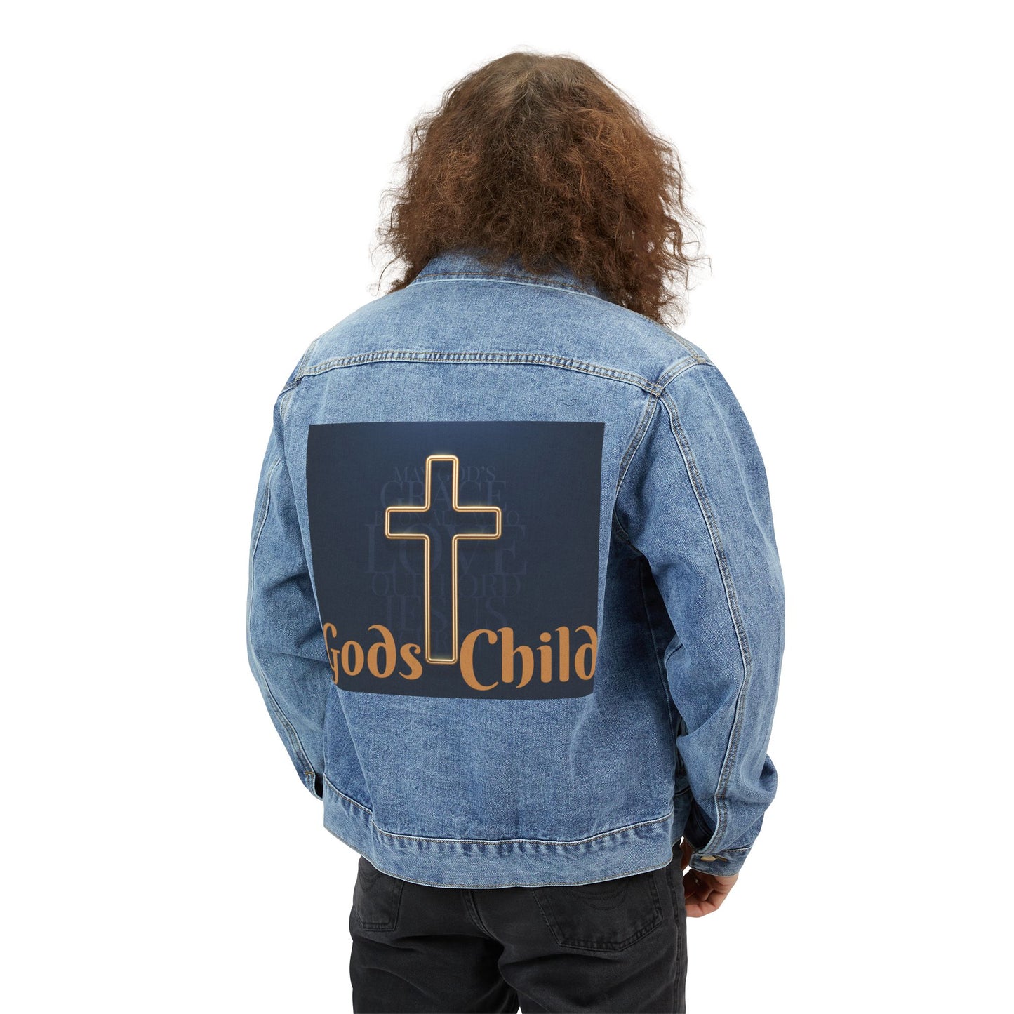 Men's Denim Jacket - God's Child Cross Design - Trendy Casual Wear for Everyday Style