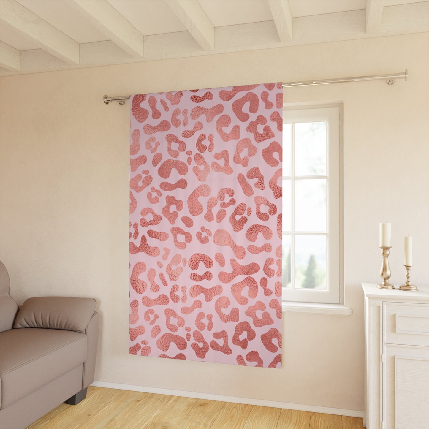 Elegant Pink Leopard Print Window Curtain - Stylish Home Decor