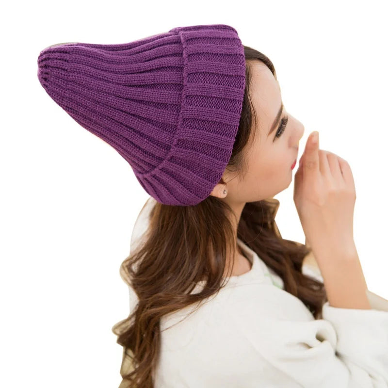 Cotton Blends Solid Warm Knitted Beanie