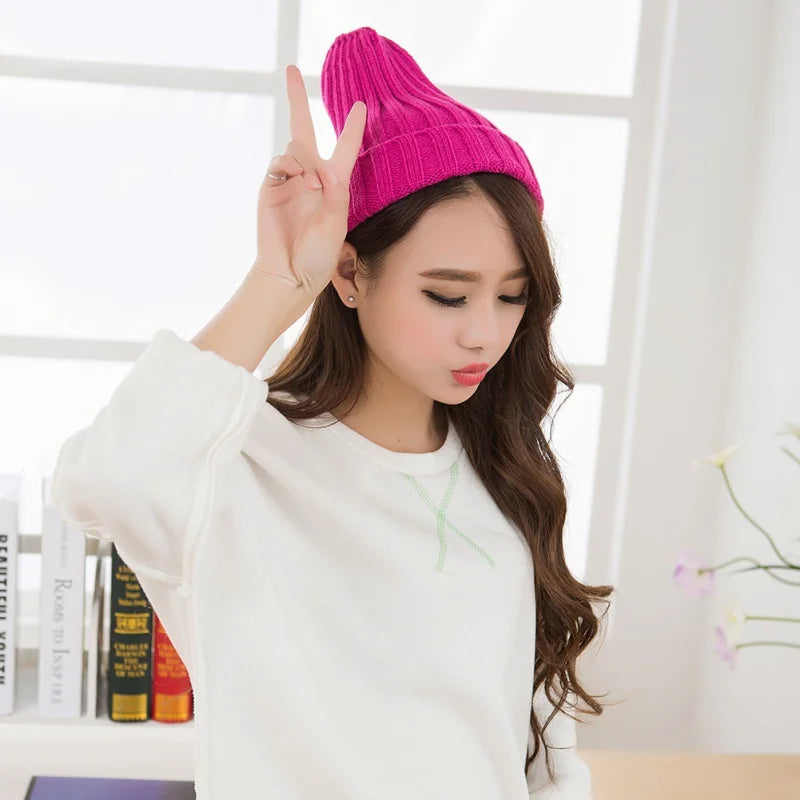 Cotton Blends Solid Warm Knitted Beanie