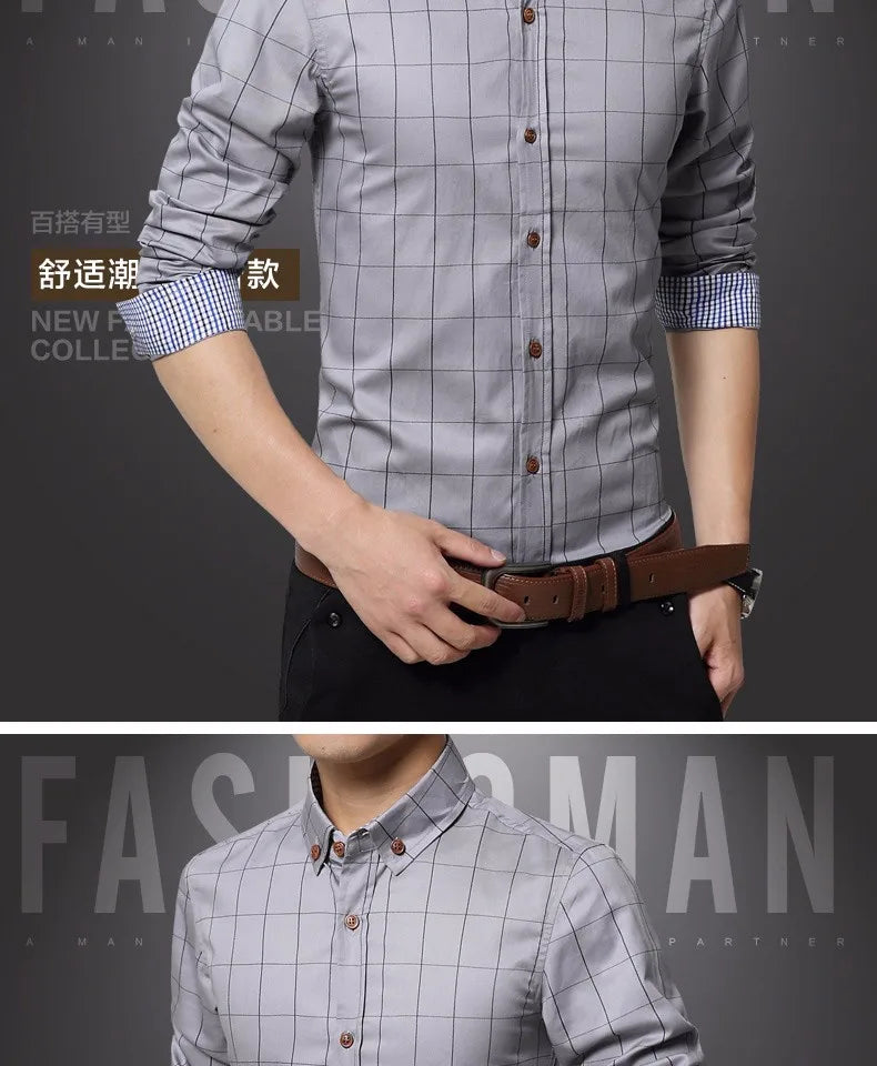 New Fashion Brand Mens Shirt Cotton Plaid Men Shirt Slim Fit Social Shirt Men Long-Sleeved Business Camisas Hombre M-5XL