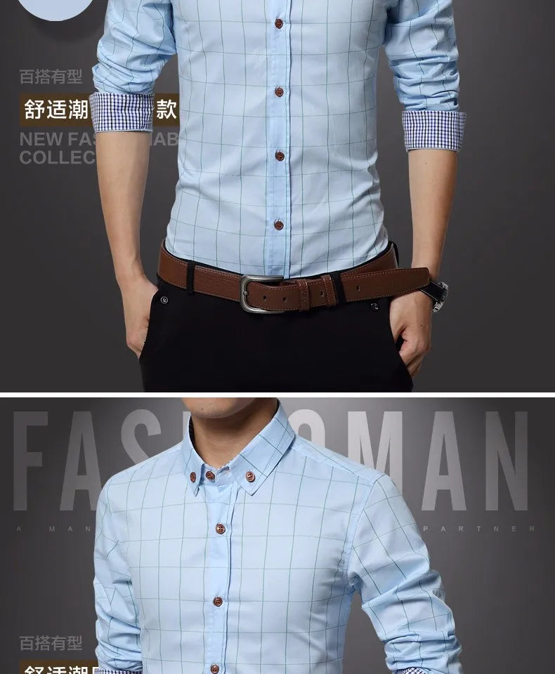 New Fashion Brand Mens Shirt Cotton Plaid Men Shirt Slim Fit Social Shirt Men Long-Sleeved Business Camisas Hombre M-5XL