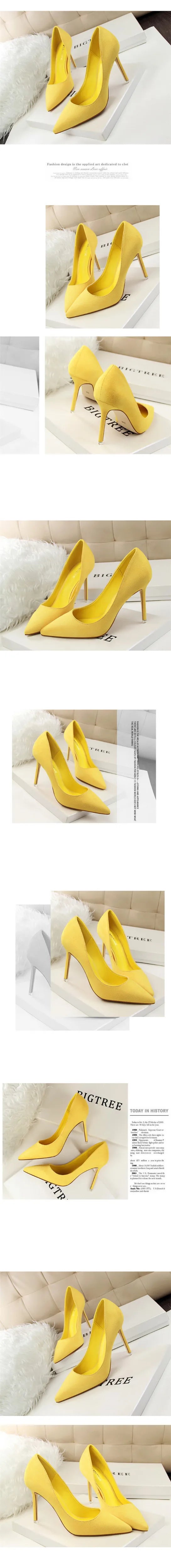 Plus Size 34-43 Woman Concise Office Shoes Fashion Pointed Toe Women Pumps Flock Shallow High Heels Women's Party Shoes 9 Colors