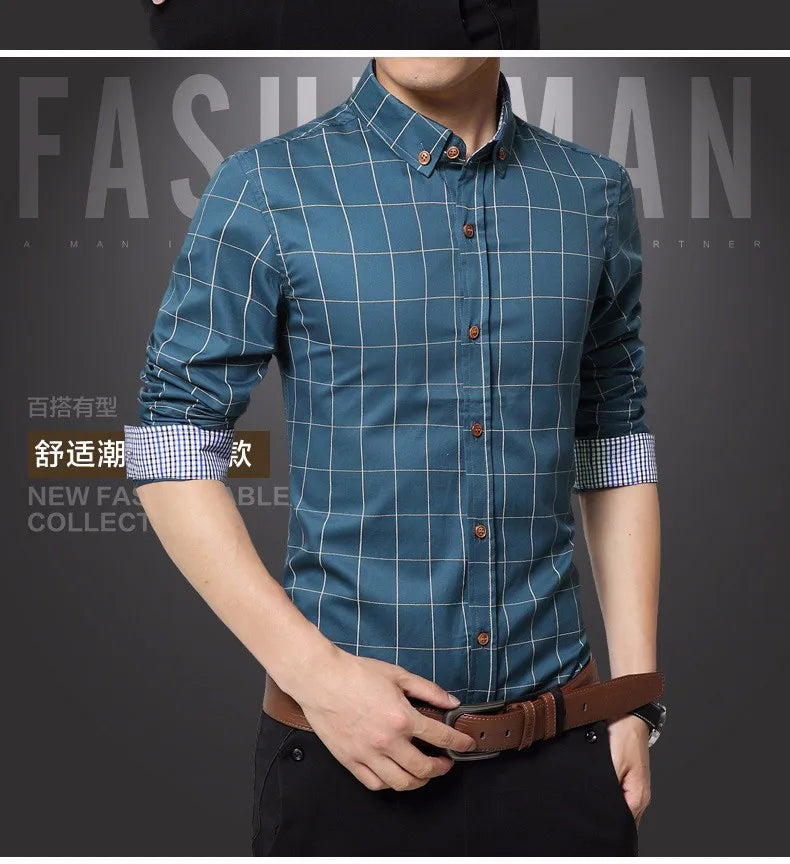 New Fashion Brand Mens Shirt Cotton Plaid Men Shirt Slim Fit Social Shirt Men Long-Sleeved Business Camisas Hombre M-5XL