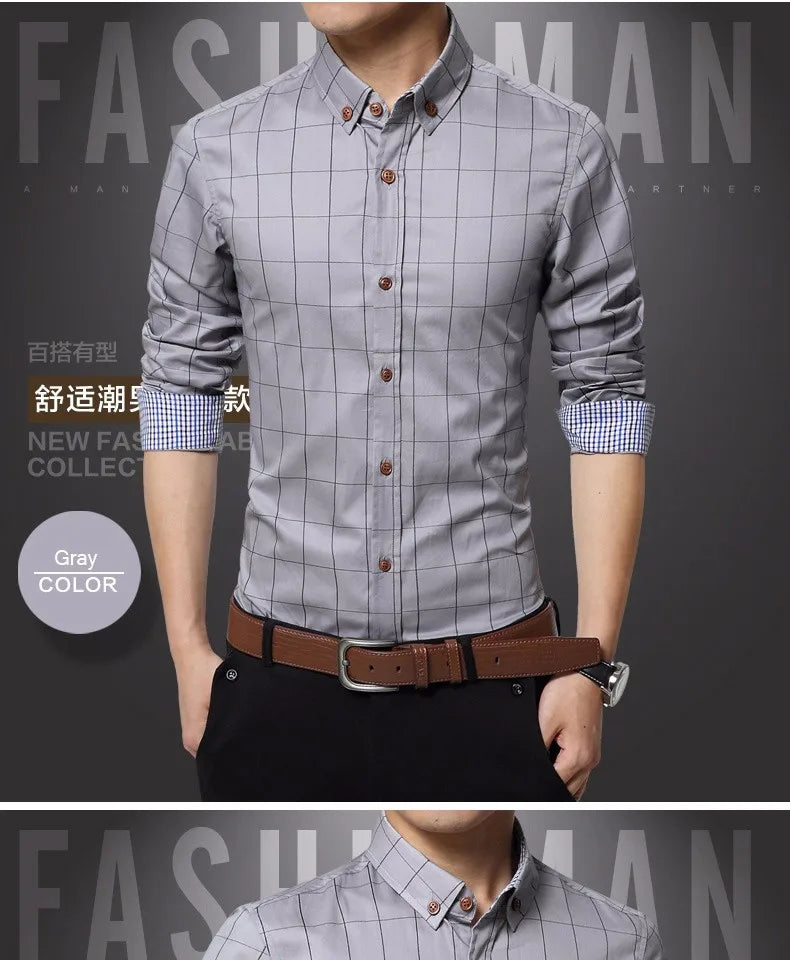 New Fashion Brand Mens Shirt Cotton Plaid Men Shirt Slim Fit Social Shirt Men Long-Sleeved Business Camisas Hombre M-5XL