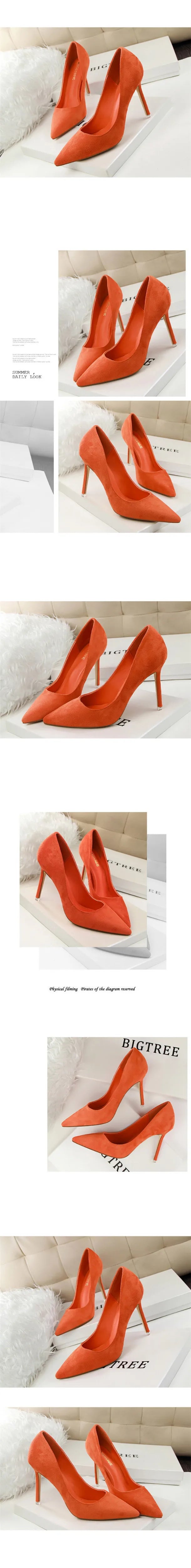 Plus Size 34-43 Woman Concise Office Shoes Fashion Pointed Toe Women Pumps Flock Shallow High Heels Women's Party Shoes 9 Colors