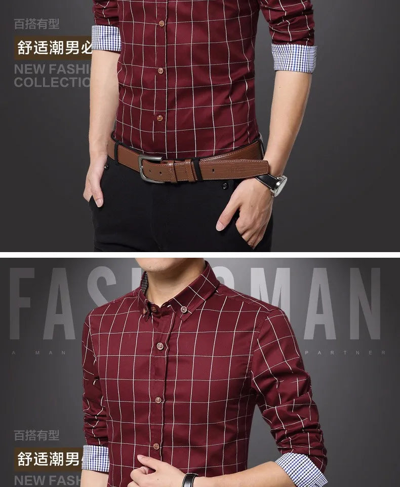 New Fashion Brand Mens Shirt Cotton Plaid Men Shirt Slim Fit Social Shirt Men Long-Sleeved Business Camisas Hombre M-5XL