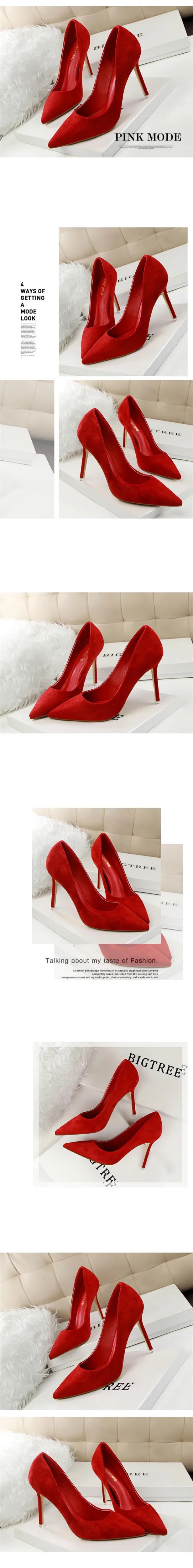 Plus Size 34-43 Woman Concise Office Shoes Fashion Pointed Toe Women Pumps Flock Shallow High Heels Women's Party Shoes 9 Colors