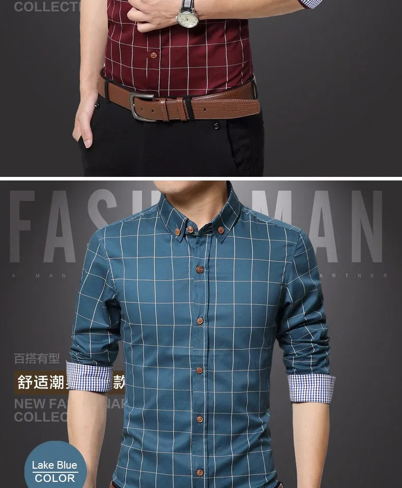 New Fashion Brand Mens Shirt Cotton Plaid Men Shirt Slim Fit Social Shirt Men Long-Sleeved Business Camisas Hombre M-5XL