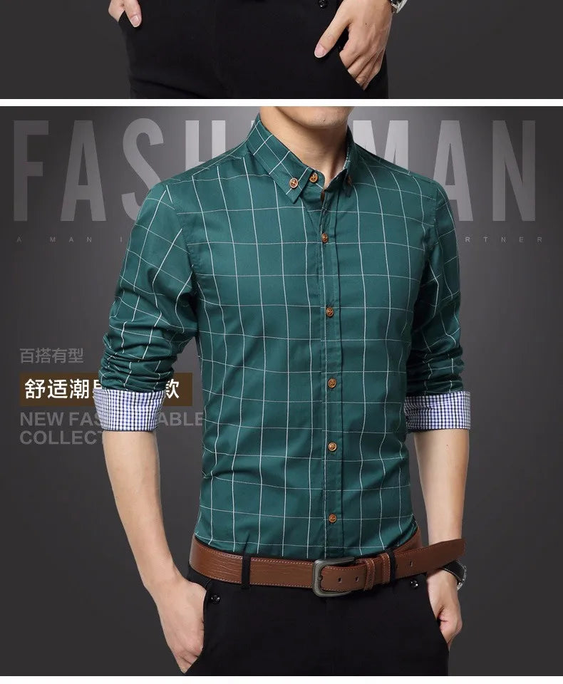 New Fashion Brand Mens Shirt Cotton Plaid Men Shirt Slim Fit Social Shirt Men Long-Sleeved Business Camisas Hombre M-5XL