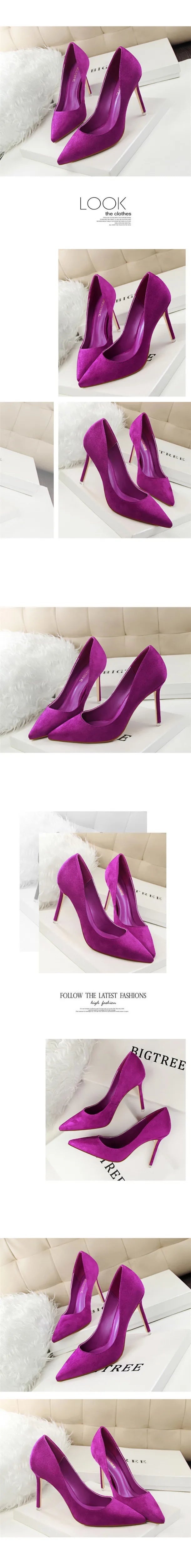 Plus Size 34-43 Woman Concise Office Shoes Fashion Pointed Toe Women Pumps Flock Shallow High Heels Women's Party Shoes 9 Colors