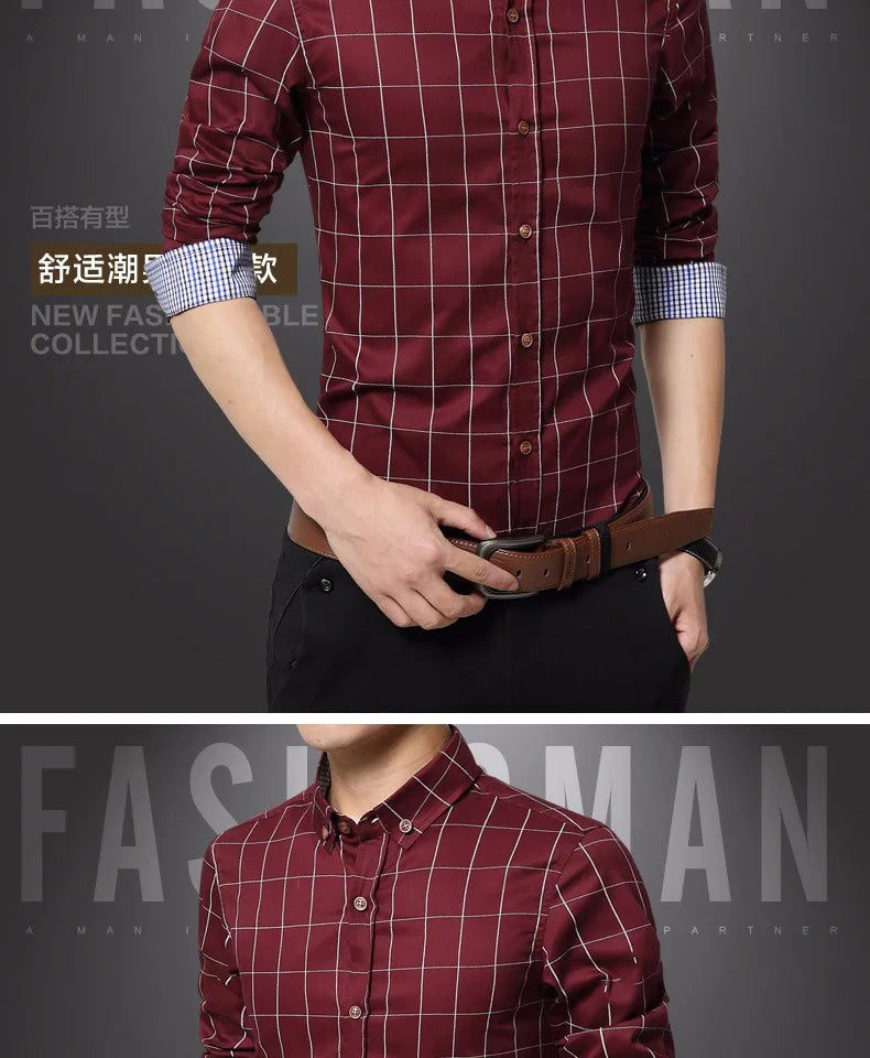 New Fashion Brand Mens Shirt Cotton Plaid Men Shirt Slim Fit Social Shirt Men Long-Sleeved Business Camisas Hombre M-5XL