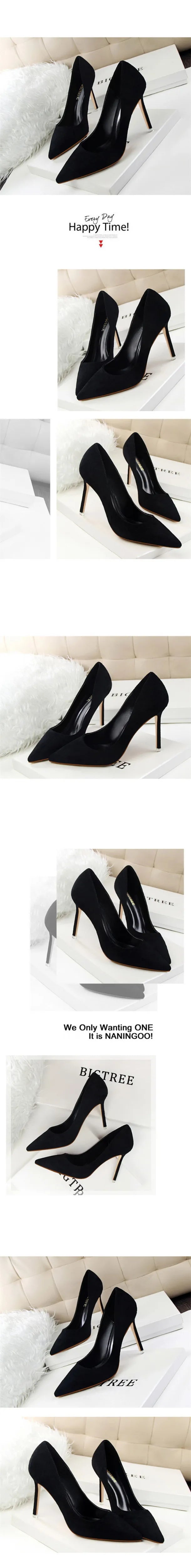 Plus Size 34-43 Woman Concise Office Shoes Fashion Pointed Toe Women Pumps Flock Shallow High Heels Women's Party Shoes 9 Colors