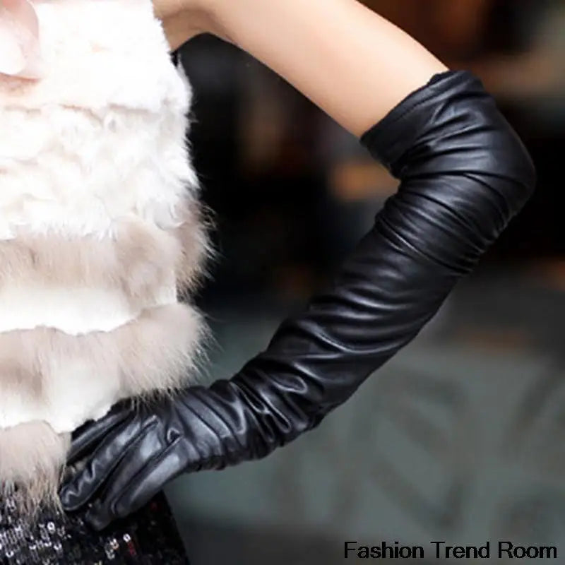 2 Colors New Faux Long Leather Gloves