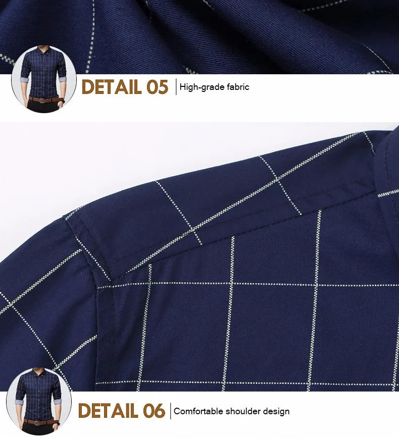 New Fashion Brand Mens Shirt Cotton Plaid Men Shirt Slim Fit Social Shirt Men Long-Sleeved Business Camisas Hombre M-5XL