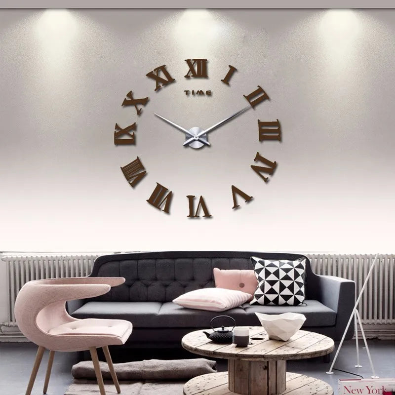 Diy Wall Cock Promotion New Home Decor Large Roman Mirror Fashion  Modern Quartz Clocks Living Room  Sticker Watch