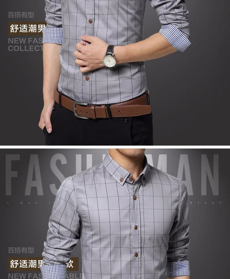 New Fashion Brand Mens Shirt Cotton Plaid Men Shirt Slim Fit Social Shirt Men Long-Sleeved Business Camisas Hombre M-5XL