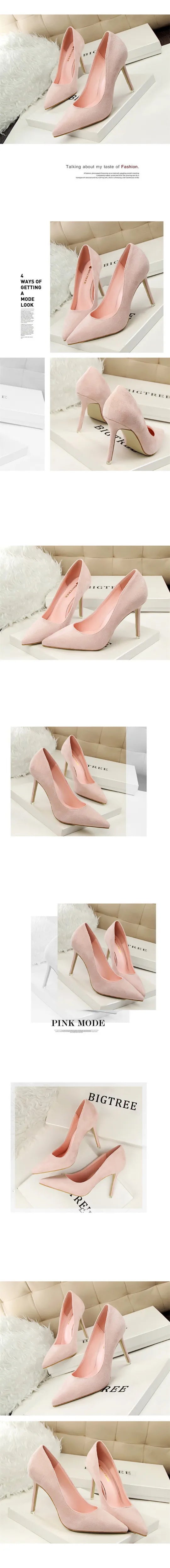 Plus Size 34-43 Woman Concise Office Shoes Fashion Pointed Toe Women Pumps Flock Shallow High Heels Women's Party Shoes 9 Colors