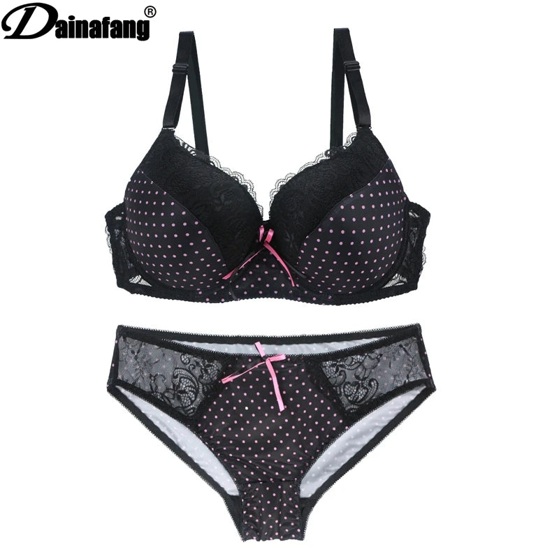 DaiNaFang  38/85 40/90 42/95 CDE Cup Bras Set Push Up Lace Lady Lingerie Hollow Outfit G-string Embroidery Underwear Sets