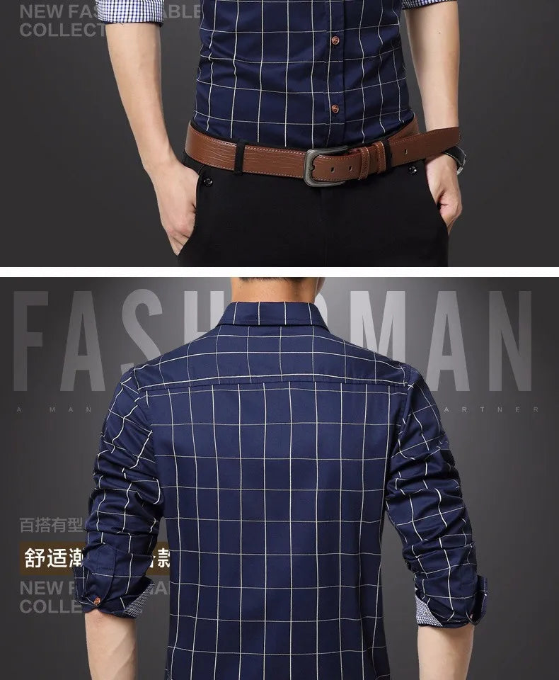 New Fashion Brand Mens Shirt Cotton Plaid Men Shirt Slim Fit Social Shirt Men Long-Sleeved Business Camisas Hombre M-5XL