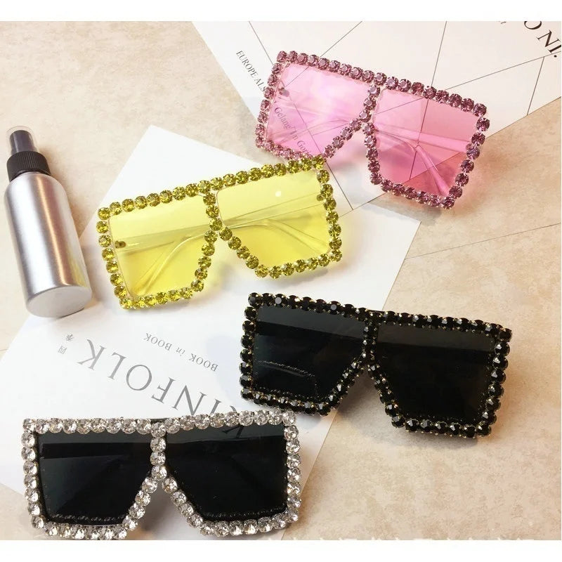 Oversized Glitter Crystal Sunglasses Women Square sunglasses Bling Rhinestone Sun Glasses For Woman Luxury Fashion Shade UV400