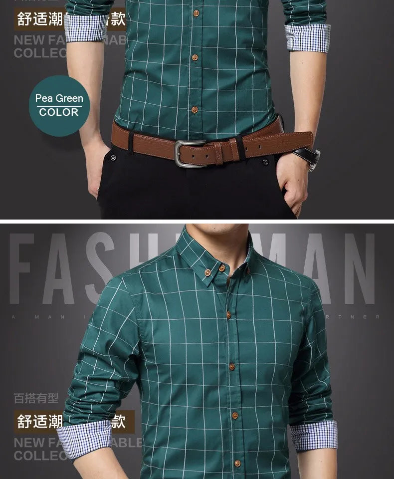 New Fashion Brand Mens Shirt Cotton Plaid Men Shirt Slim Fit Social Shirt Men Long-Sleeved Business Camisas Hombre M-5XL