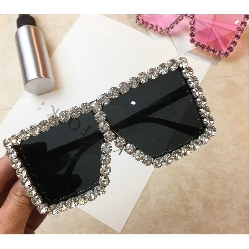 Oversized Glitter Crystal Sunglasses Women Square sunglasses Bling Rhinestone Sun Glasses For Woman Luxury Fashion Shade UV400