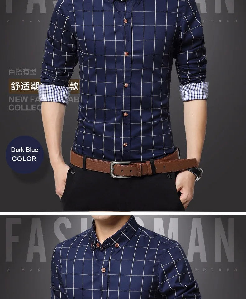 New Fashion Brand Mens Shirt Cotton Plaid Men Shirt Slim Fit Social Shirt Men Long-Sleeved Business Camisas Hombre M-5XL