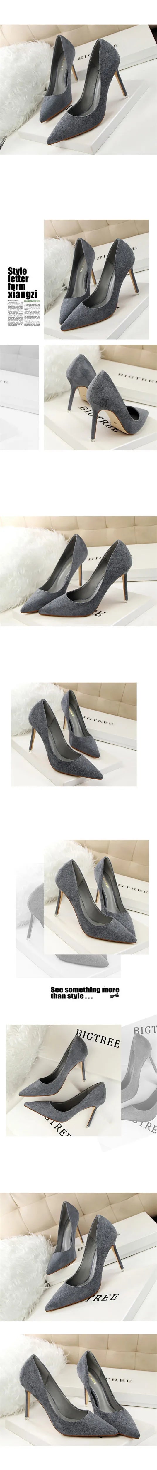 Plus Size 34-43 Woman Concise Office Shoes Fashion Pointed Toe Women Pumps Flock Shallow High Heels Women's Party Shoes 9 Colors