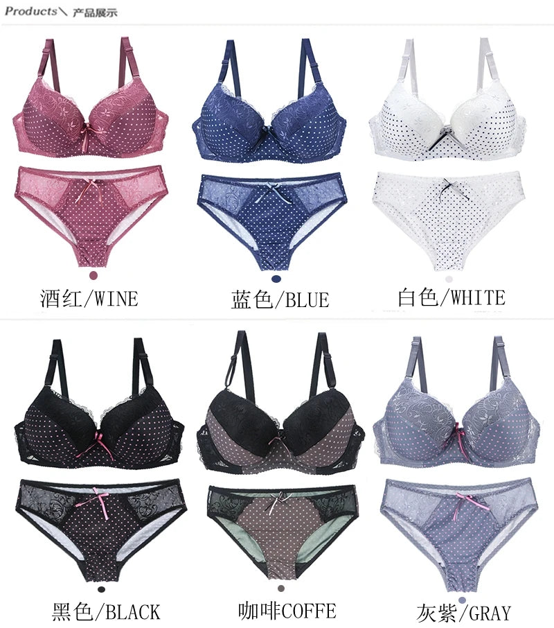 DaiNaFang  38/85 40/90 42/95 CDE Cup Bras Set Push Up Lace Lady Lingerie Hollow Outfit G-string Embroidery Underwear Sets