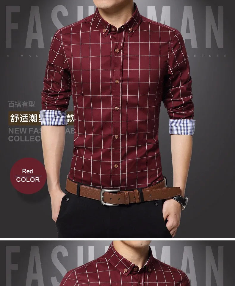 New Fashion Brand Mens Shirt Cotton Plaid Men Shirt Slim Fit Social Shirt Men Long-Sleeved Business Camisas Hombre M-5XL