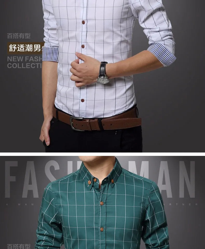 New Fashion Brand Mens Shirt Cotton Plaid Men Shirt Slim Fit Social Shirt Men Long-Sleeved Business Camisas Hombre M-5XL