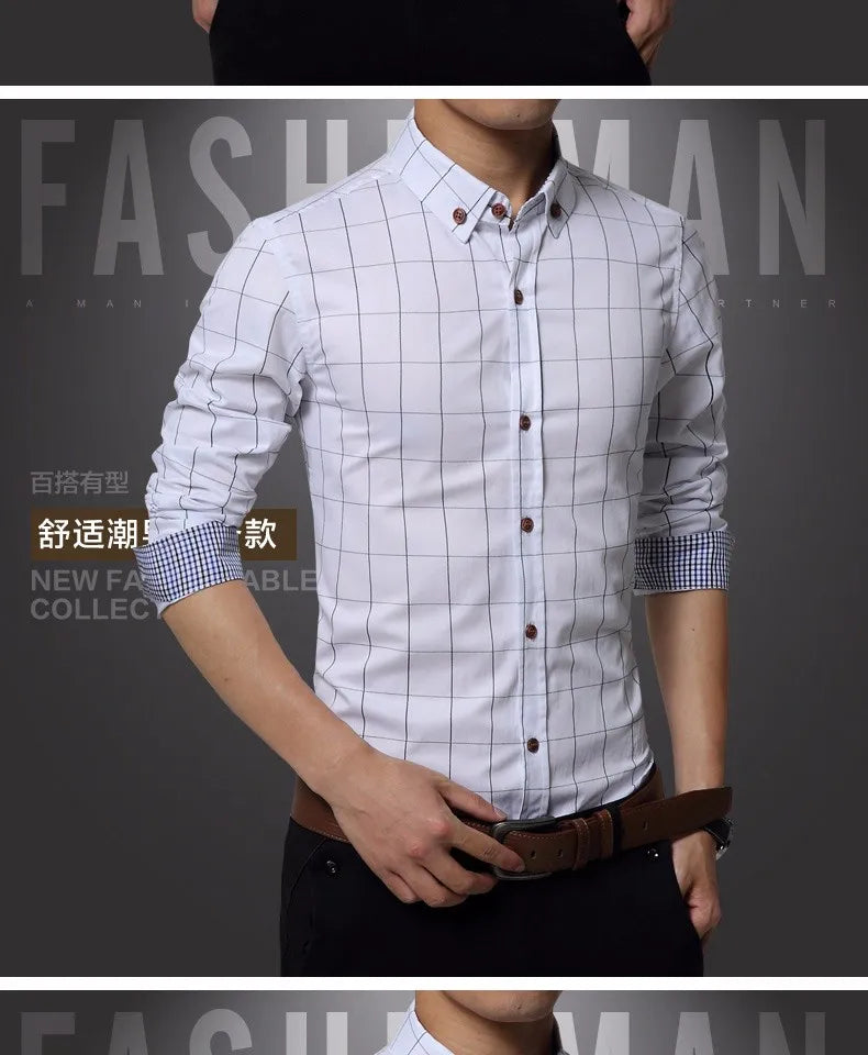 New Fashion Brand Mens Shirt Cotton Plaid Men Shirt Slim Fit Social Shirt Men Long-Sleeved Business Camisas Hombre M-5XL