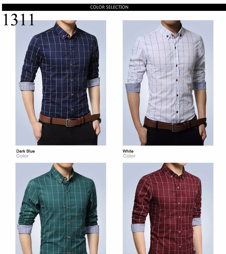 New Fashion Brand Mens Shirt Cotton Plaid Men Shirt Slim Fit Social Shirt Men Long-Sleeved Business Camisas Hombre M-5XL