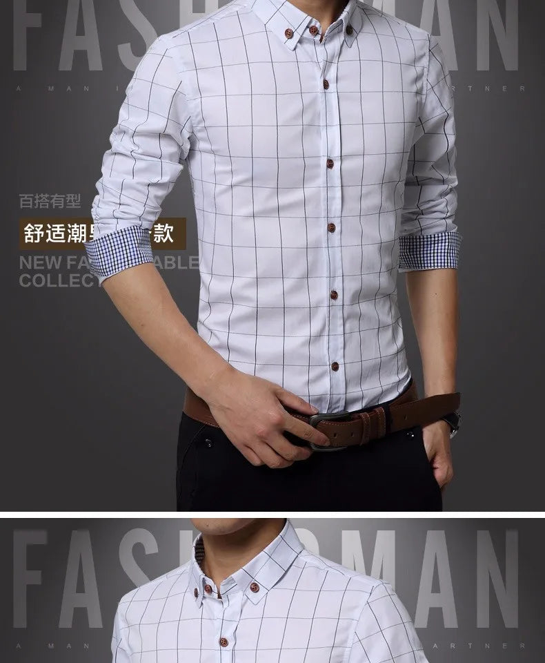 New Fashion Brand Mens Shirt Cotton Plaid Men Shirt Slim Fit Social Shirt Men Long-Sleeved Business Camisas Hombre M-5XL