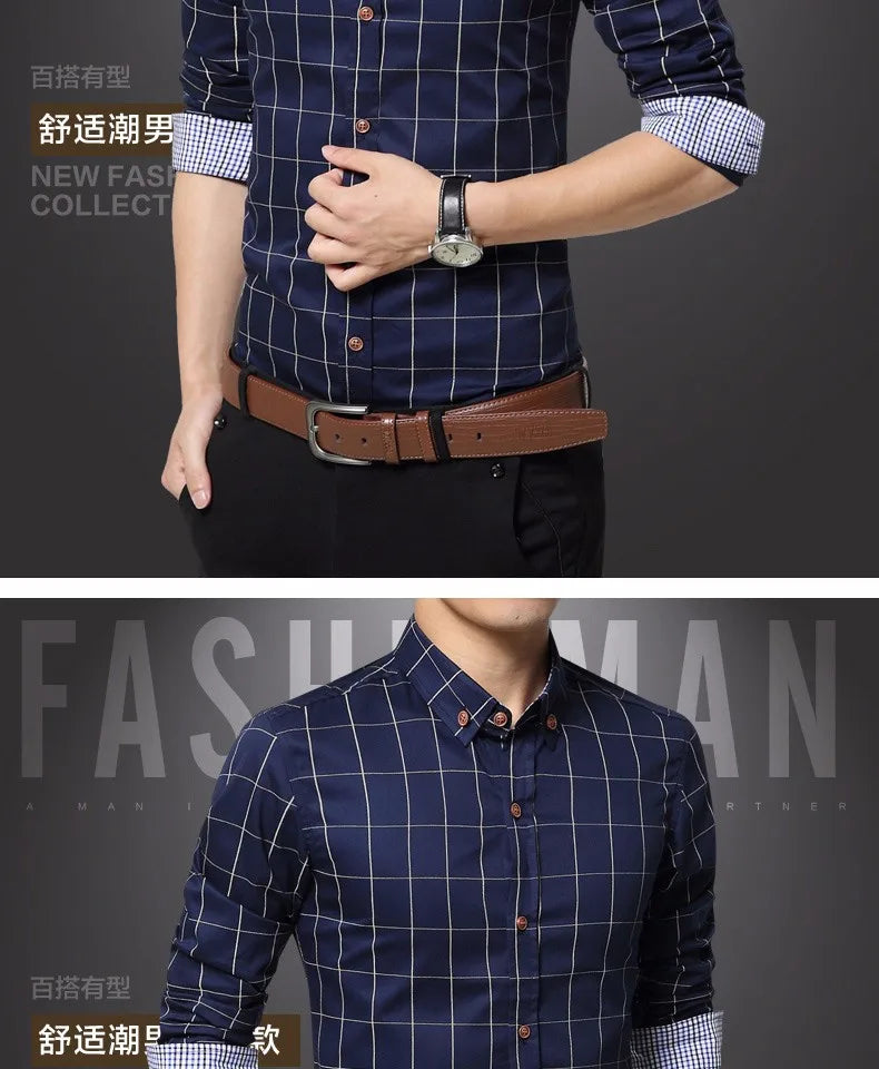 New Fashion Brand Mens Shirt Cotton Plaid Men Shirt Slim Fit Social Shirt Men Long-Sleeved Business Camisas Hombre M-5XL