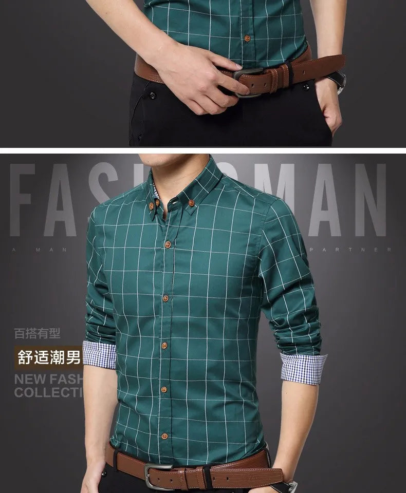 New Fashion Brand Mens Shirt Cotton Plaid Men Shirt Slim Fit Social Shirt Men Long-Sleeved Business Camisas Hombre M-5XL