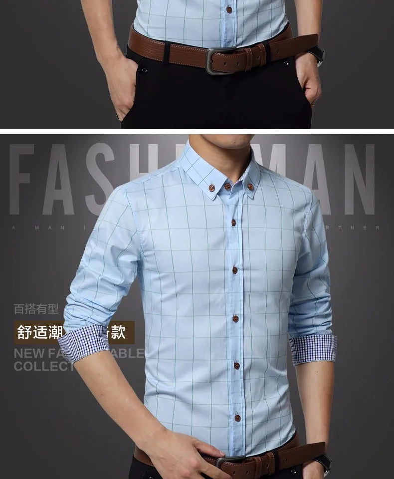 New Fashion Brand Mens Shirt Cotton Plaid Men Shirt Slim Fit Social Shirt Men Long-Sleeved Business Camisas Hombre M-5XL