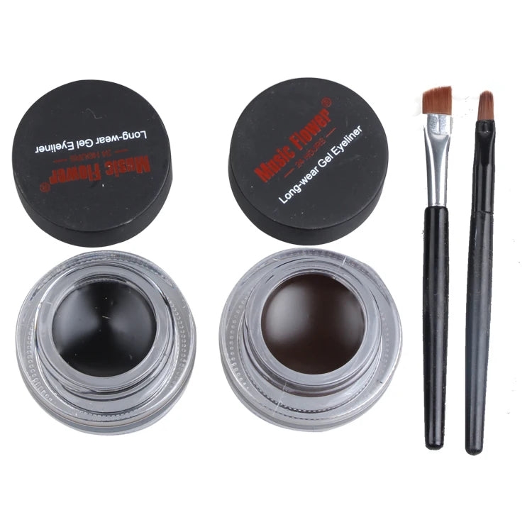 2pcs\lot Top Quality Brand Cosmetics 2 in 1 Black And Brown Waterproof Eyeliner Gel With Brush Makeup Eye Liner Beauty Tool