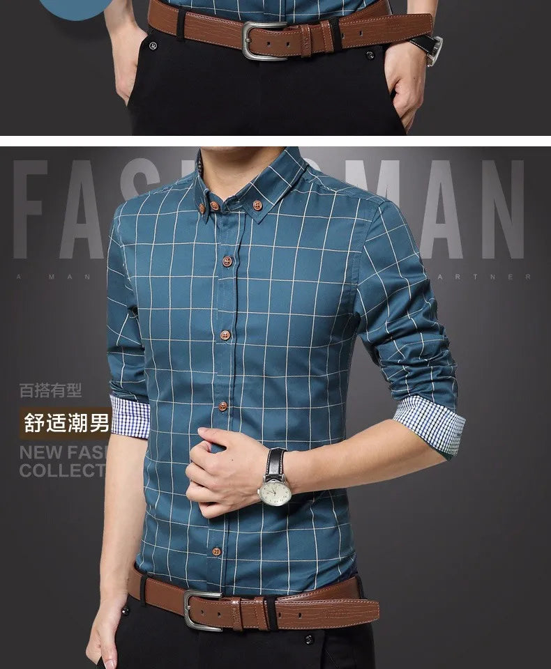 New Fashion Brand Mens Shirt Cotton Plaid Men Shirt Slim Fit Social Shirt Men Long-Sleeved Business Camisas Hombre M-5XL