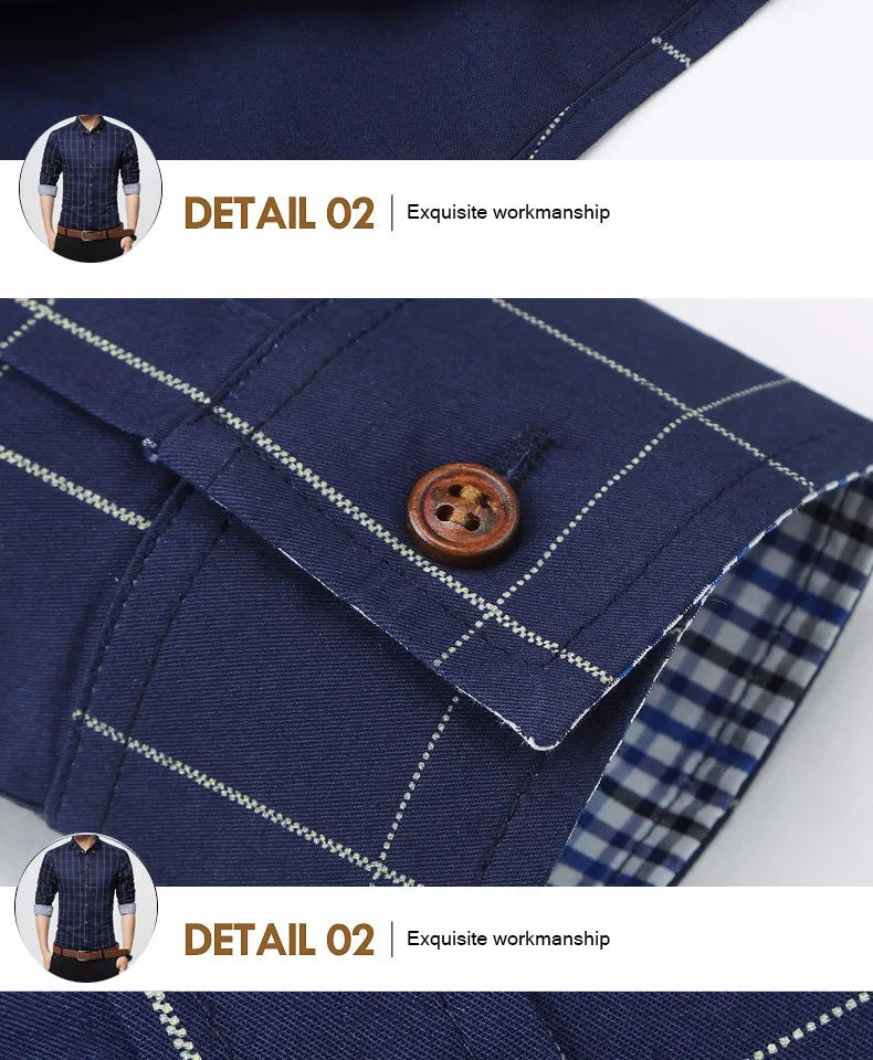 New Fashion Brand Mens Shirt Cotton Plaid Men Shirt Slim Fit Social Shirt Men Long-Sleeved Business Camisas Hombre M-5XL