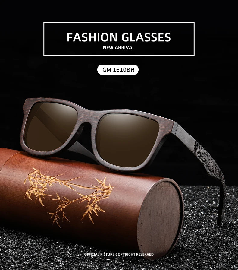 GM Handmade Natural Brown Wooden Sunglasses Women Men Brand Design Vintage Fashion Glasses Polarized Lens Dropshipping 1610BN