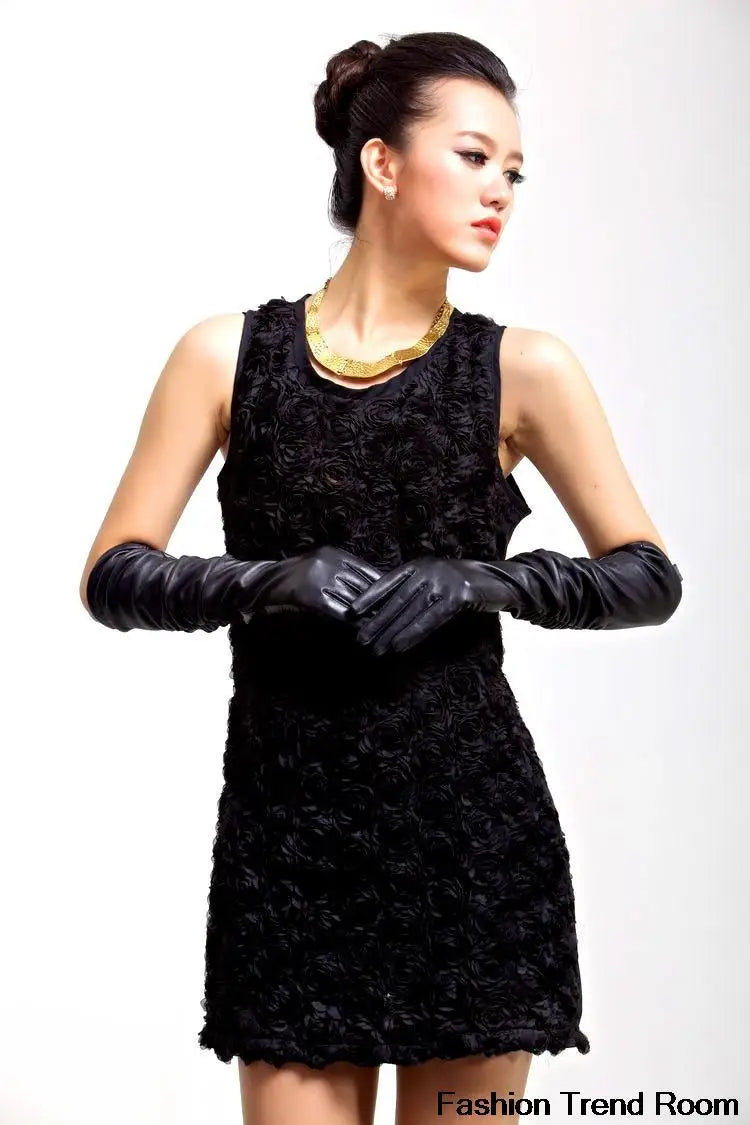 2 Colors New Faux Long Leather Gloves